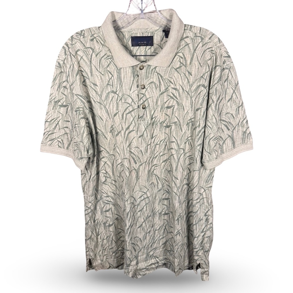 Axis LA Mens Medium Green Polo Grass Botanical Print Collared Short Sleeve